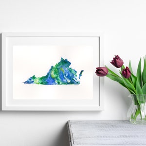Impression d'art de la Virginie, carte de l'état, version océan originale aquarelle en téléchargement numérique