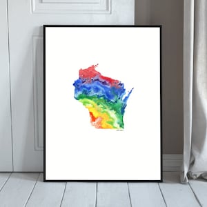 Wisconsin Aquarell Kunst Druck Digital Download || Druckbare Bundeslandkarte