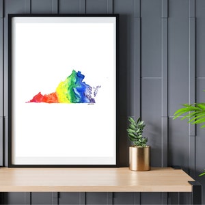 Virginia Watercolor Art Print Digital Download || Rainbow State Map