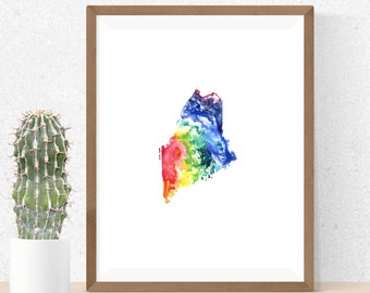 Maine Watercolor Art Print Digital Download || Abstract Maine Artwork
