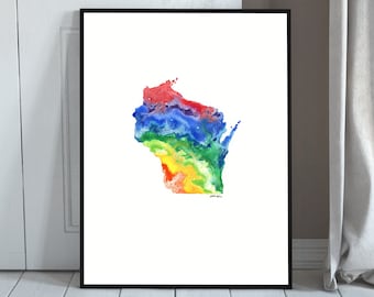 Wisconsin Watercolor Art Print Digital Download || Printable State Map