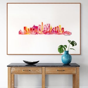 Charlotte North Carolina Art | Watercolor Skyline Print | Gallery Wall Art | North Carolina Gift | Charlotte Silhouette | Instant Download