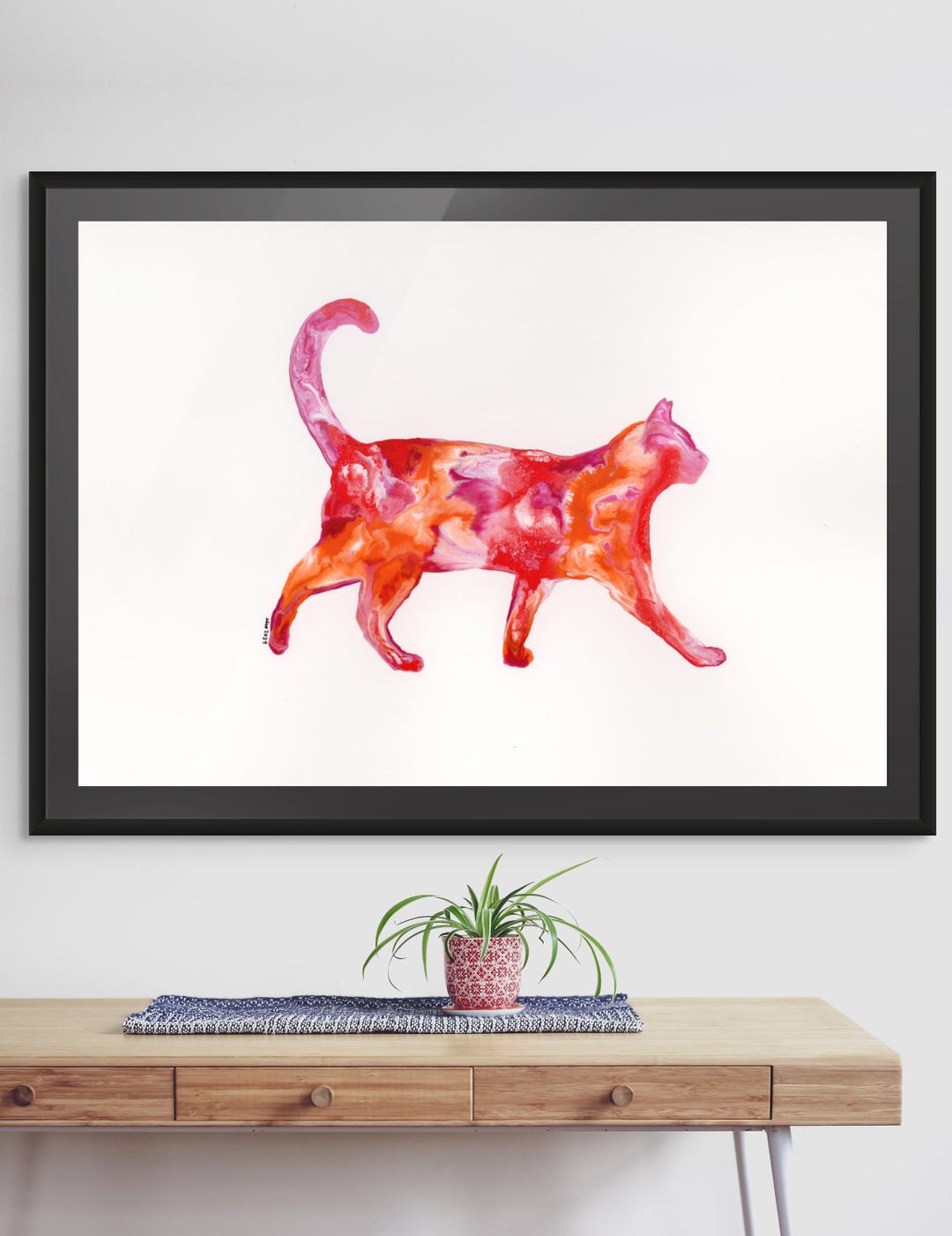 Cat Watercolor Art Print | Red Orange Cat Painting | Cat Wall Art | Cat ...