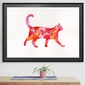 Cat Watercolor Art Print | Red Orange Cat Painting | Cat Wall Art | Cat Home Decor | Modern Cat Art | | Cat Lover Gift | Instant Download