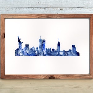 New York City Skyline Cityscape Watercolor Art Print Digital Download