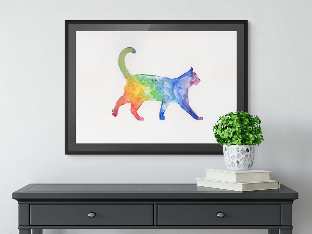 Cat Watercolor Art Print | Rainbow Cat Art | Cat Mom Gift | Gallery ...