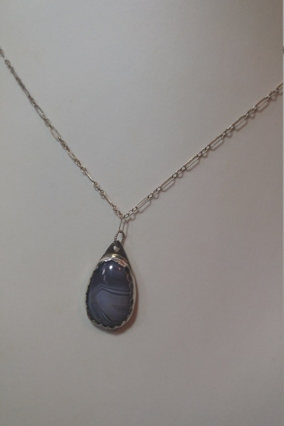 Stunning Piece Of Dark Holley Blue Agate Pendant Necklace On Sterling With Chain Jewelry Necklaces Valresa Com - Blue Agate Pendant Necklace
