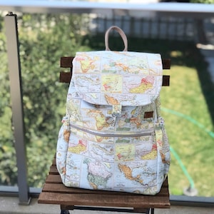 Worldmap backpack,divided bag, School bag, World map traveller bag,gift for travellers,unisex, geography gift, earth print bag, diaper bag