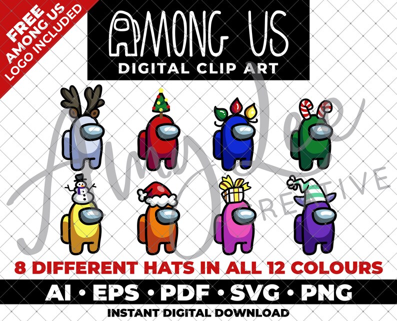 Download Christmas Hat Among Us Hand Drawn Digital Clip Art 8 Hats ...