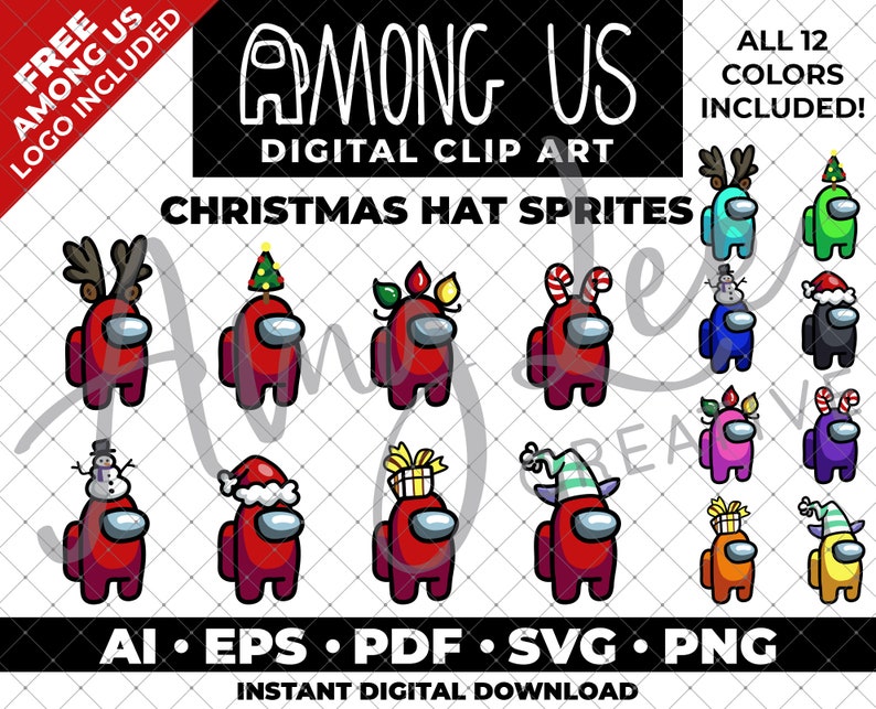 Download Christmas Hat Among Us Hand Drawn Digital Clip Art 8 Hats ...