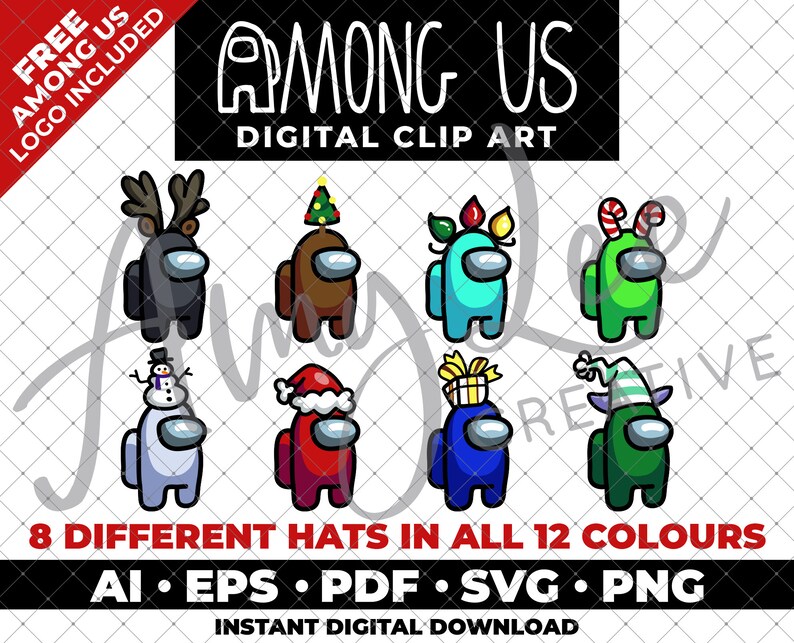 Download Christmas Hat Among Us Hand Drawn Digital Clip Art 8 Hats ...