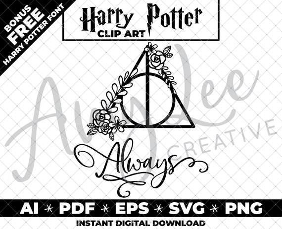 Download Harry Potter Floral Deathly Hallows Always Typography Clip Art Etsy