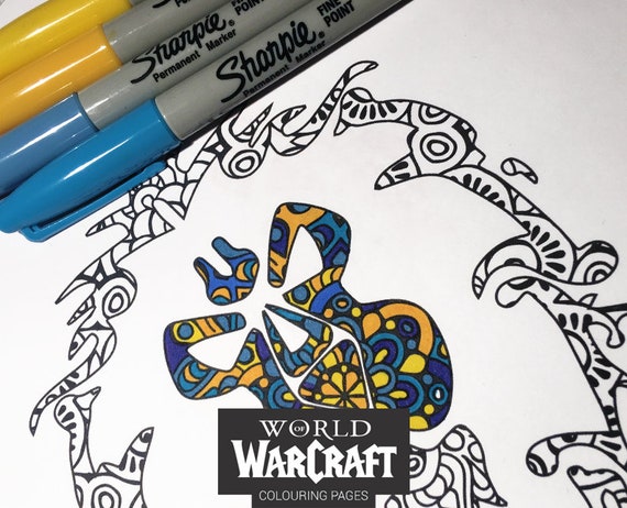 World Of Warcraft Hand Drawn Illustrated Coloring Pages Horde Etsy