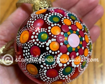 Handpainted Mandala Ornament - Holiday Joy