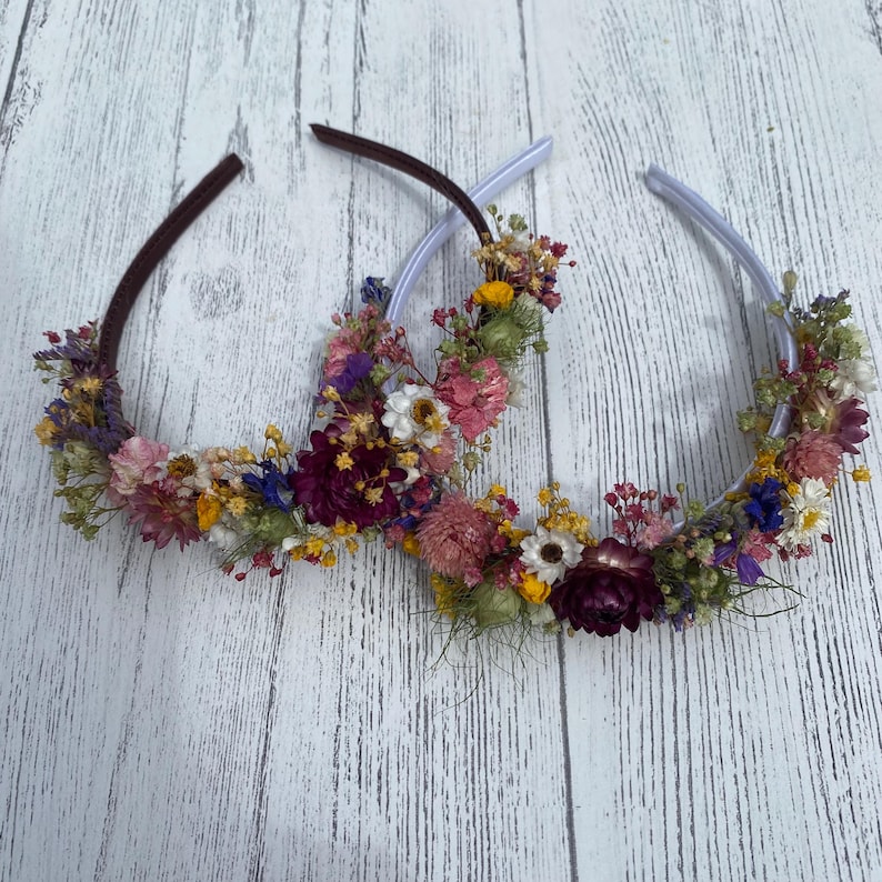 Flower Mix Hair Bands, Wedding Dried Flower Alice Bands, Flower Headband, in 2 band colours. image 1
