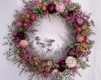 Forever Summer Wreath, Dried Garden Flower Wreath, Wall Hanger, Floral Art. FREE 2nd class UK postage.
