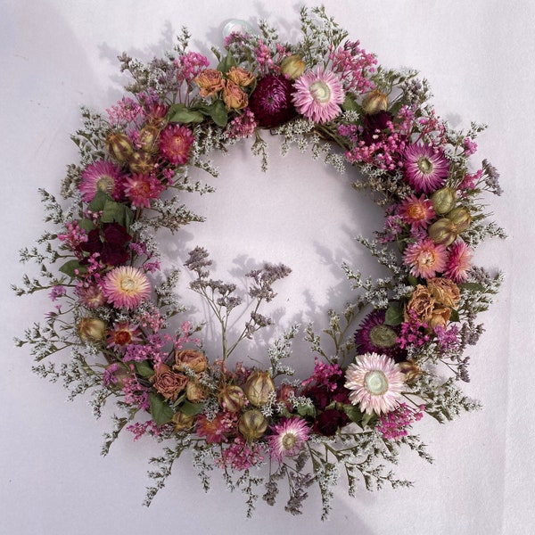 Forever Summer Wreath, Dried Garden Flower Wreath, Wall Hanger, Floral Art. FREE 2nd class UK postage.