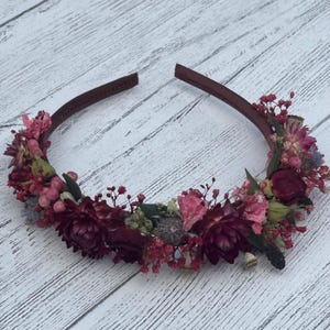 Burgundy Berry Hair Bands, Wedding Dried Flower Alice Bands, Flower Headband.