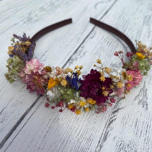 Flower Mix Hair Bands, Wedding Dried Flower Alice Bands, Flower Headband, in 2 band colours. Brown band - mix