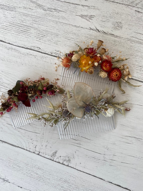 Dried Flower Hair Combs Honesty Autumn Shades And Etsy