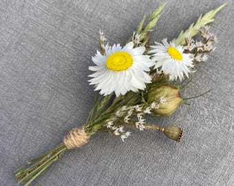 Daisy Buttonhole, Wedding Dried Flower Buttonholes, Corsage, Natural, Meadow Flowers & Grasses.