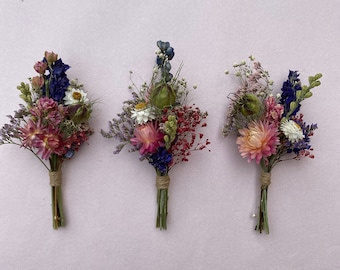Wild Flower Buttonholes, Boutonniere, Wedding Dried Flower Buttonholes, Corsage.
