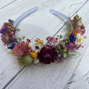 Flower Mix Hair Bands, Wedding Dried Flower Alice Bands, Flower Headband, in 2 band colours. White band - mix