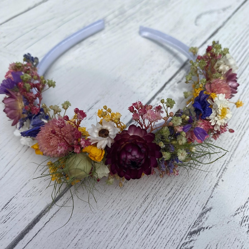 Flower Mix Hair Bands, Wedding Dried Flower Alice Bands, Flower Headband, in 2 band colours. White band - mix