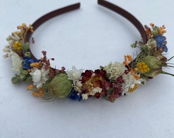 Flower Mix Hair Bands, Wedding Dried Flower Alice Bands, Flower Headband, in 3 band colours.