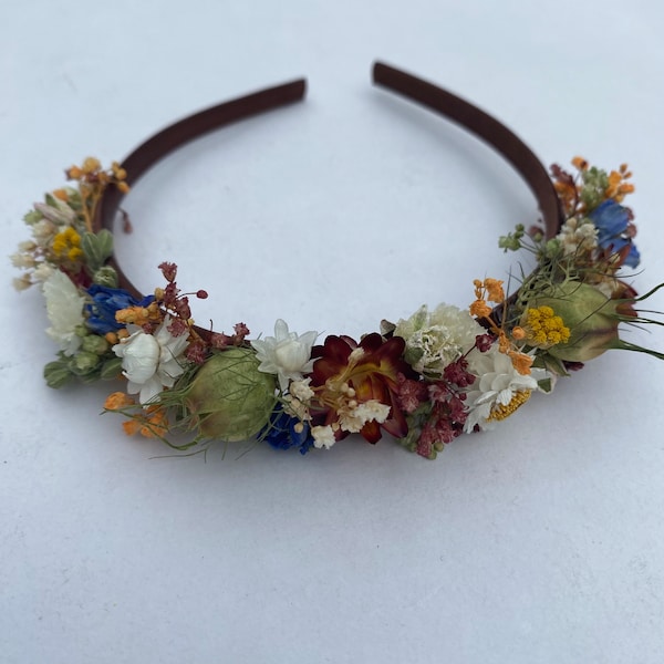 Flower Mix Hair Bands, Wedding Dried Flower Alice Bands, Flower Headband, in 3 band colours.