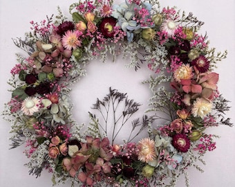 Forever Summer Wreath, Dried Garden Flower Wreath, Door Wreath, Floral Wreath.