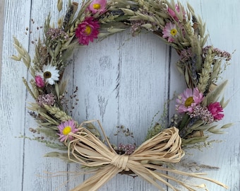 Petite Festival Dried Flower Wreath, Dried Flowers, Natural, Meadow Flowers.