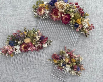 Wild Flower Bridal Hair Combs, Wedding Dried Flower Hair Combs in 3 sizes, Natural.