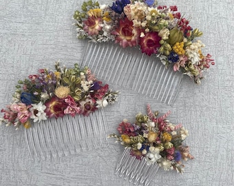 Wild Flower Bridal Hair Combs, Wedding Dried Flower Hair Combs in 3 sizes, Natural.
