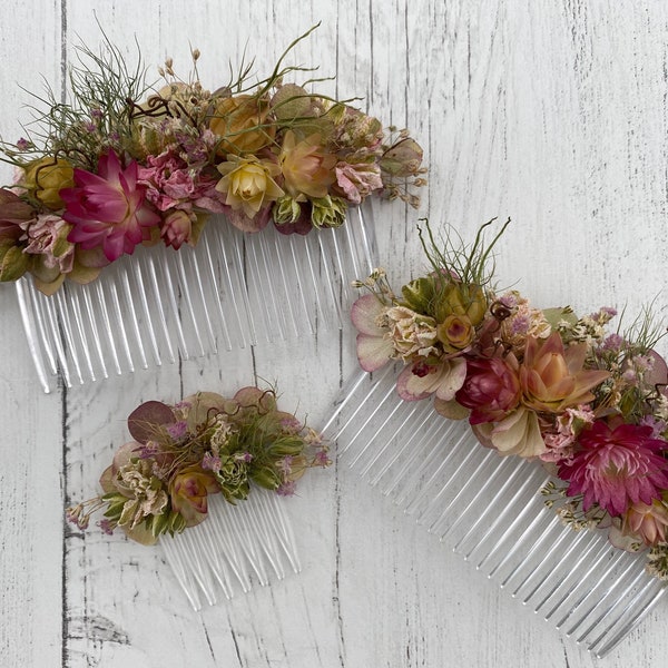 Summer Breeze Hair Combs, Wedding Dried Flower Hair Comb, Natural Garden Flowers, 3 sizes. FREE 2nd Class UK Postage