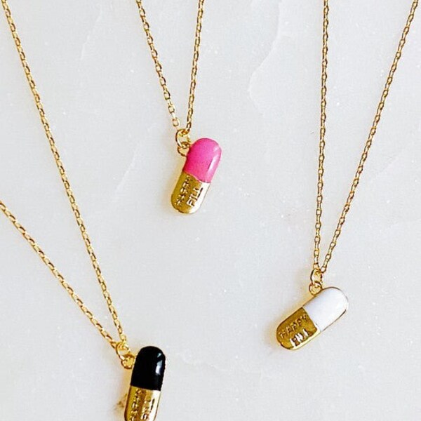 18K Gold Happy Pill Pendant Necklace for Inner Peace and Happiness