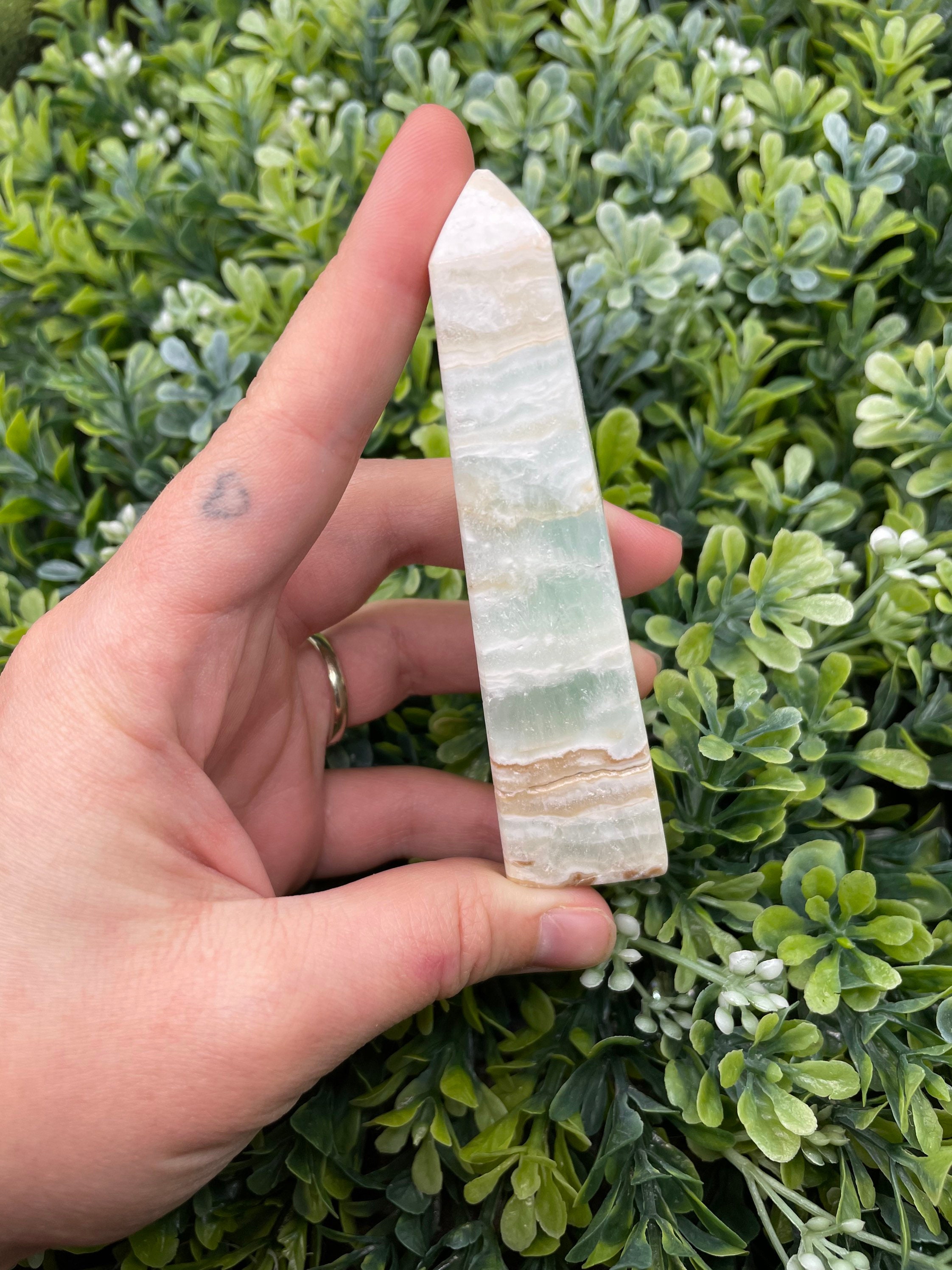 chipped tip discounted 4.5 inches Caribbean calcite tower with druzy