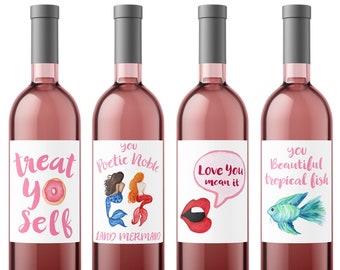 Set of 4 Printable Galentine's Day Wine Bottle Labels