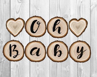 Oh Baby Banner – Rustic Baby Shower Party Decor (Digital Download)