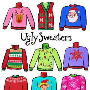 Ugly Sweater Clipart - 9 PNG Scarica file - Festa di Natale - Elementi clipart digitali dipinti a mano
