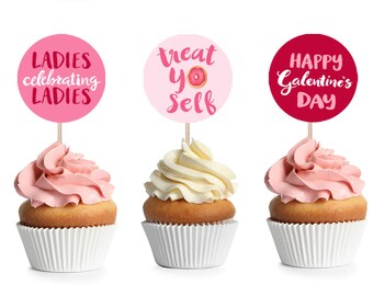 Available for  Single or Variety Pack Purchase 25  Color Options Partners In Wine, Galentine\u2019s Day Cupcake Themed Toppers