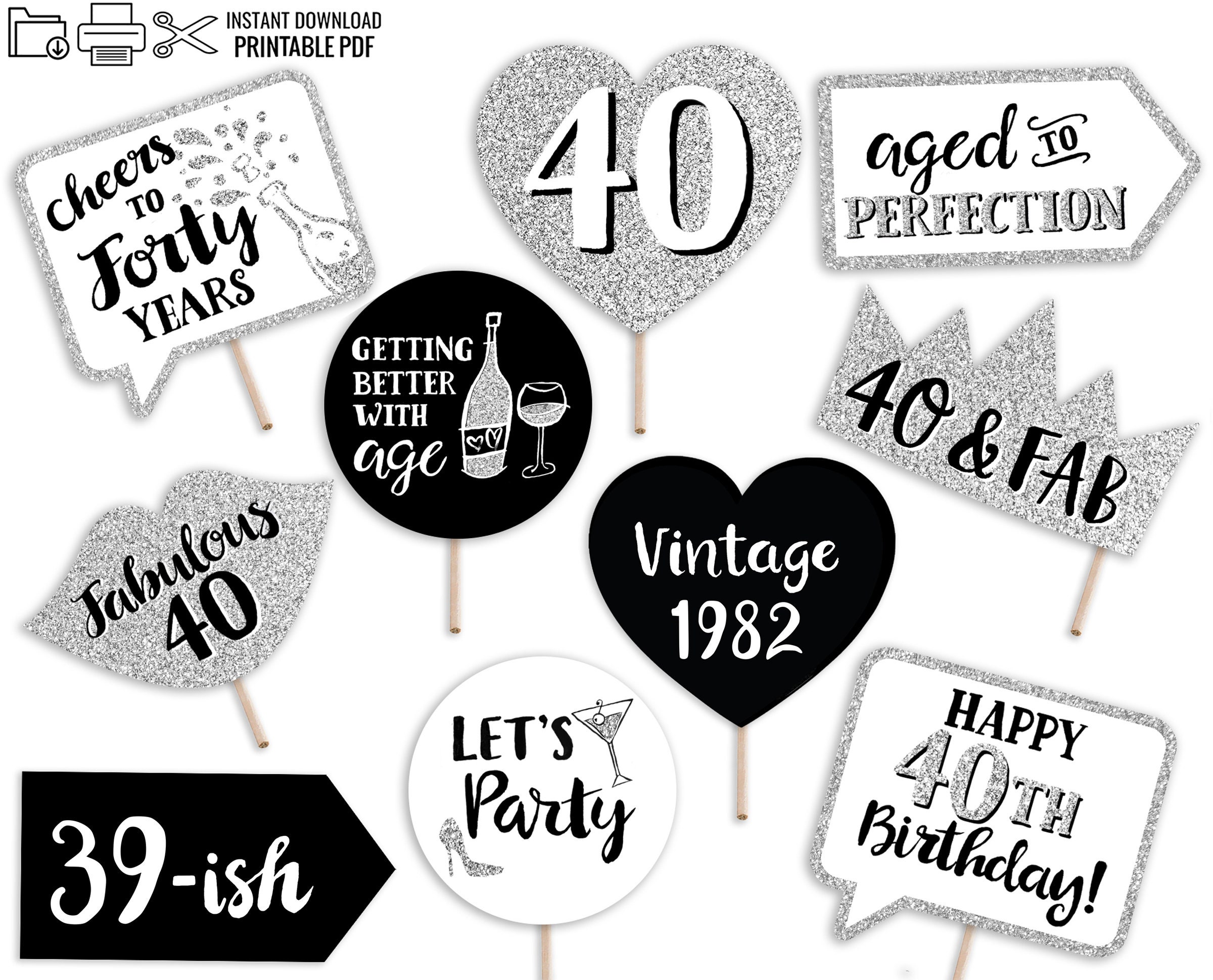 40th Birthday Printable Photo Booth Props INSTANT DOWNLOAD | Etsy