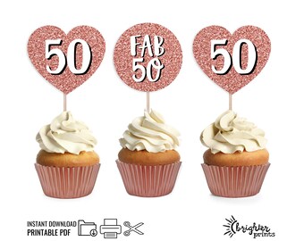 Gyufise 30 Topper Per Cupcake Vintage 1973, Oro Rosa Con Glitter, Scritta 'Favolosi 50 Anni', Per Decorazioni Compleanno 50° E Anniversario