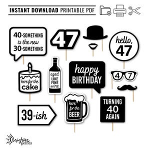 Printable 47th Birthday Photo Props Gender Neutral | INSTANT DOWNLOAD PDF | 47 Bday Party Decor