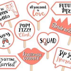 Bridal Shower Printable Photo Booth Props - Coral Black and White - 10 Hand Painted Signs - Bachelorette Hen Party