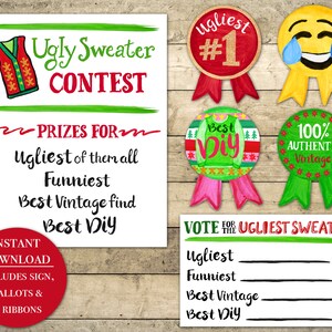 Printable Ugly Sweater Party Contest Pack - Sign, Voting Ballots, and ...
