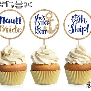 Printable Nautical Cupcake Toppers for Bachelorette or Bridal Shower ...