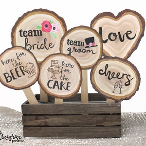 20 Printable Wedding Photo Booth Props - Wood Slice Style Signs - Rustic Wedding Party Photobooth