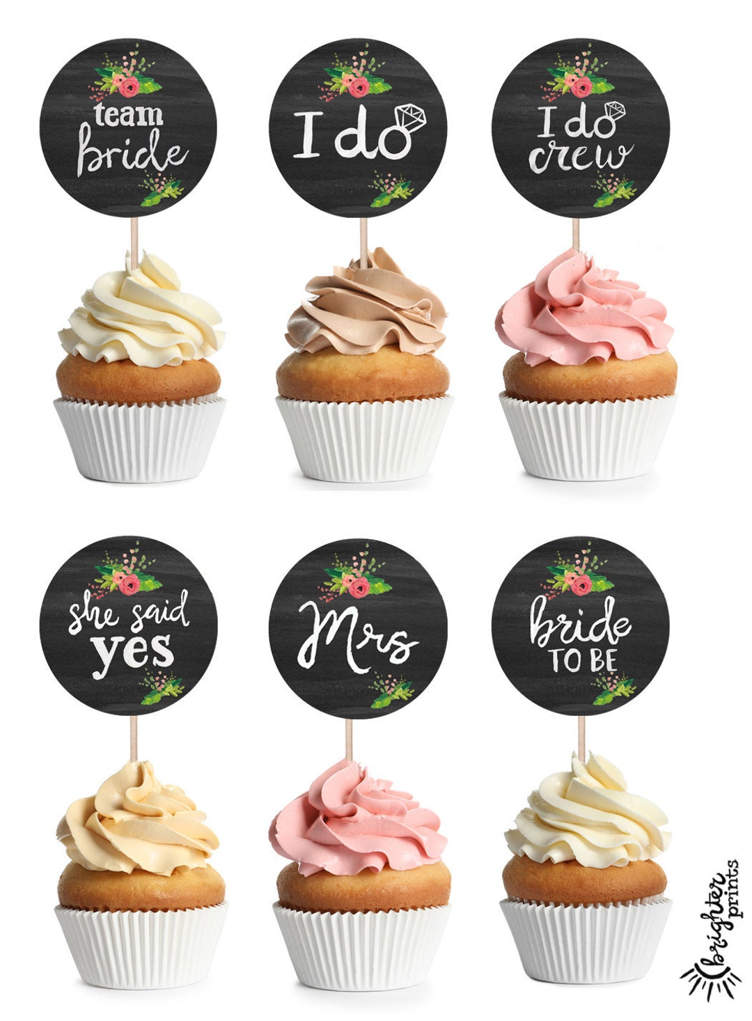 Bridal Shower Cupcake Toppers Printable - Hand Painted Floral ...