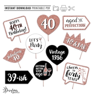 Accessori per Photo Booth stampabili per il 40° compleanno, oro rosa / DOWNLOAD IMMEDIATO / Decorazioni per feste Fab Forty
